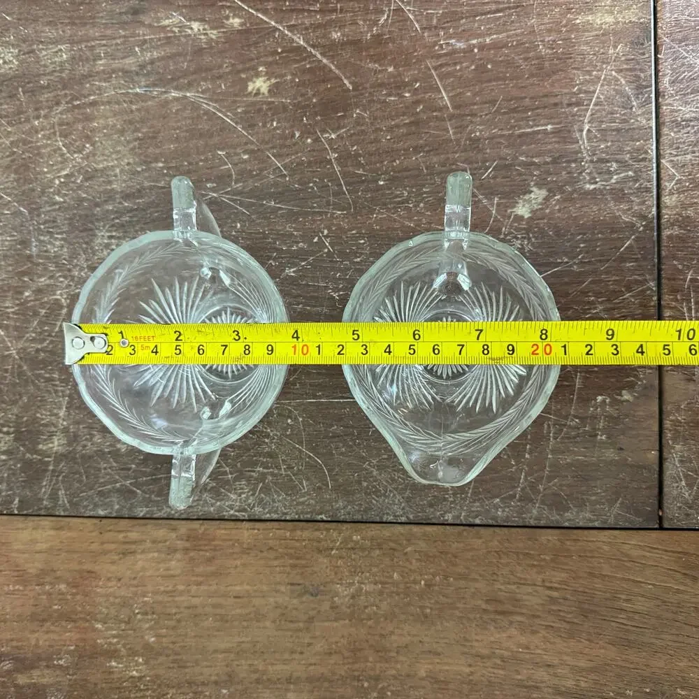 Vintage Jeanette Sunburst Pressed Clear Glass‎ open Sugar and Creamer Set